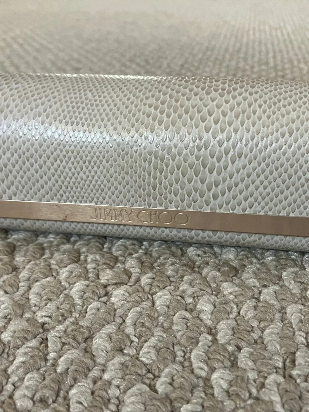 Jimmy Choo Hard Eyeglass Case - Faux Beige Snakeskin -Standard Size Flip Top